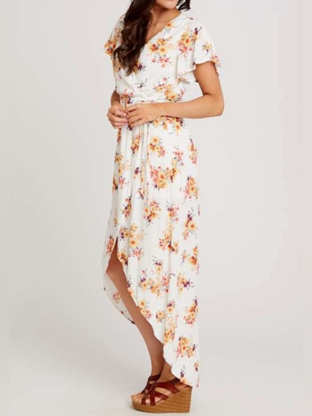Altar'd State Aliza White Floral High-Low Wrap Dress - M